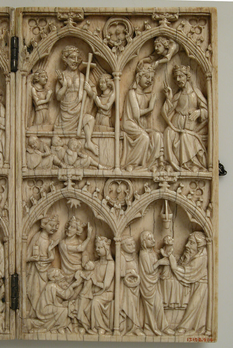 Diptych, Elephant ivory with metal mounts, French