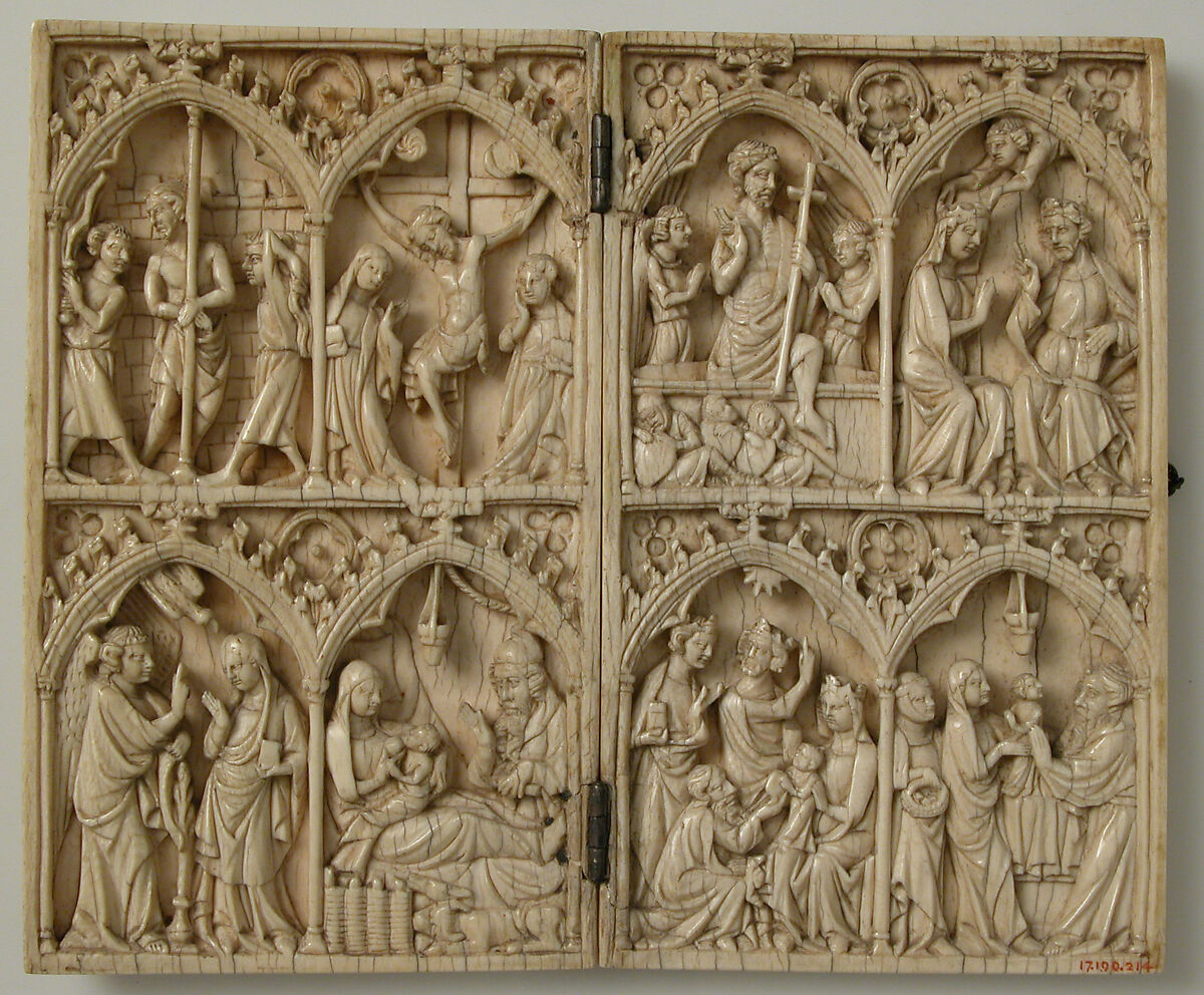 Diptych, Elephant ivory with metal mounts, French