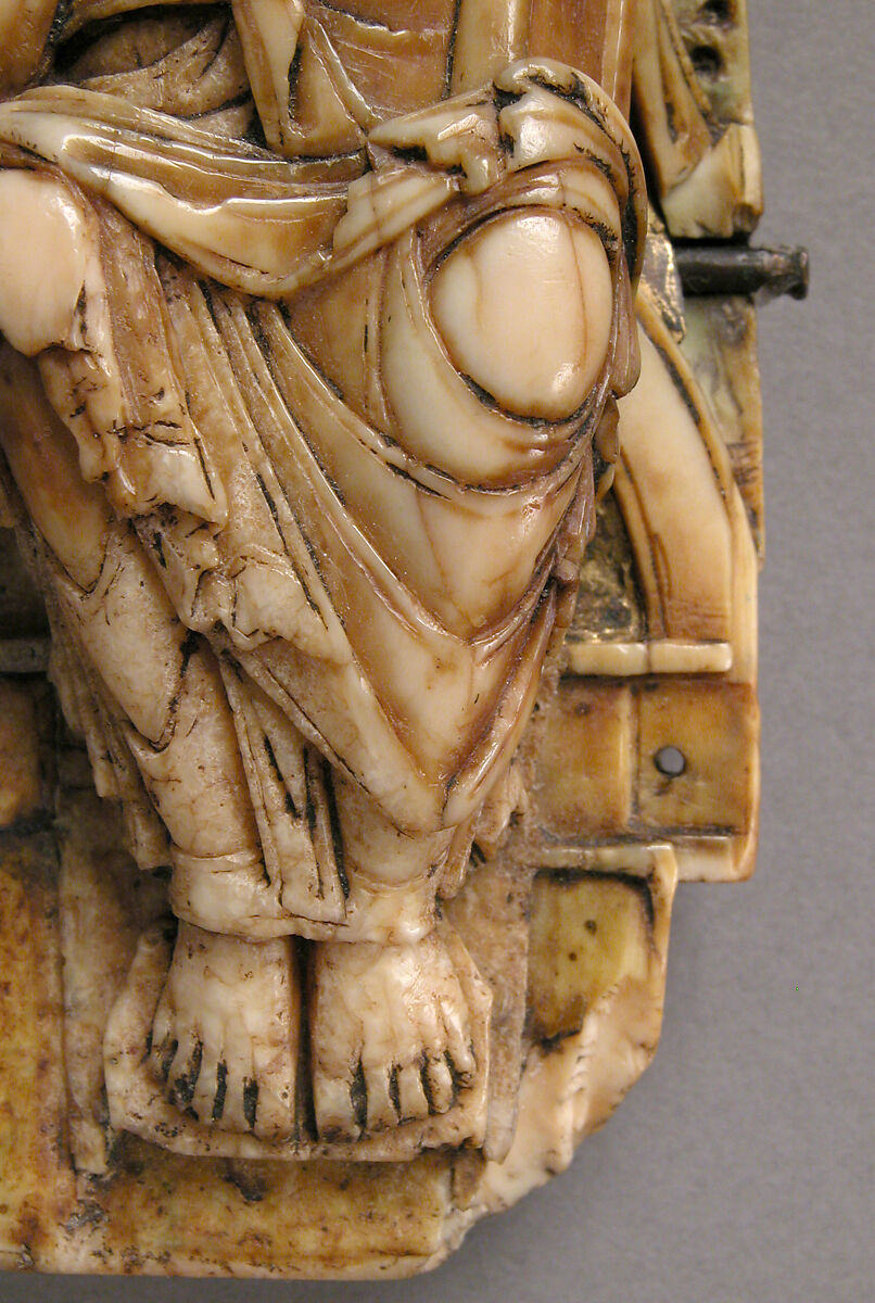 Pectoral with Christ and the Lamb of God and the Symbols of the Four Evangelists, Walrus ivory with gilt-copper sheets and copper alloy pin, British or North French