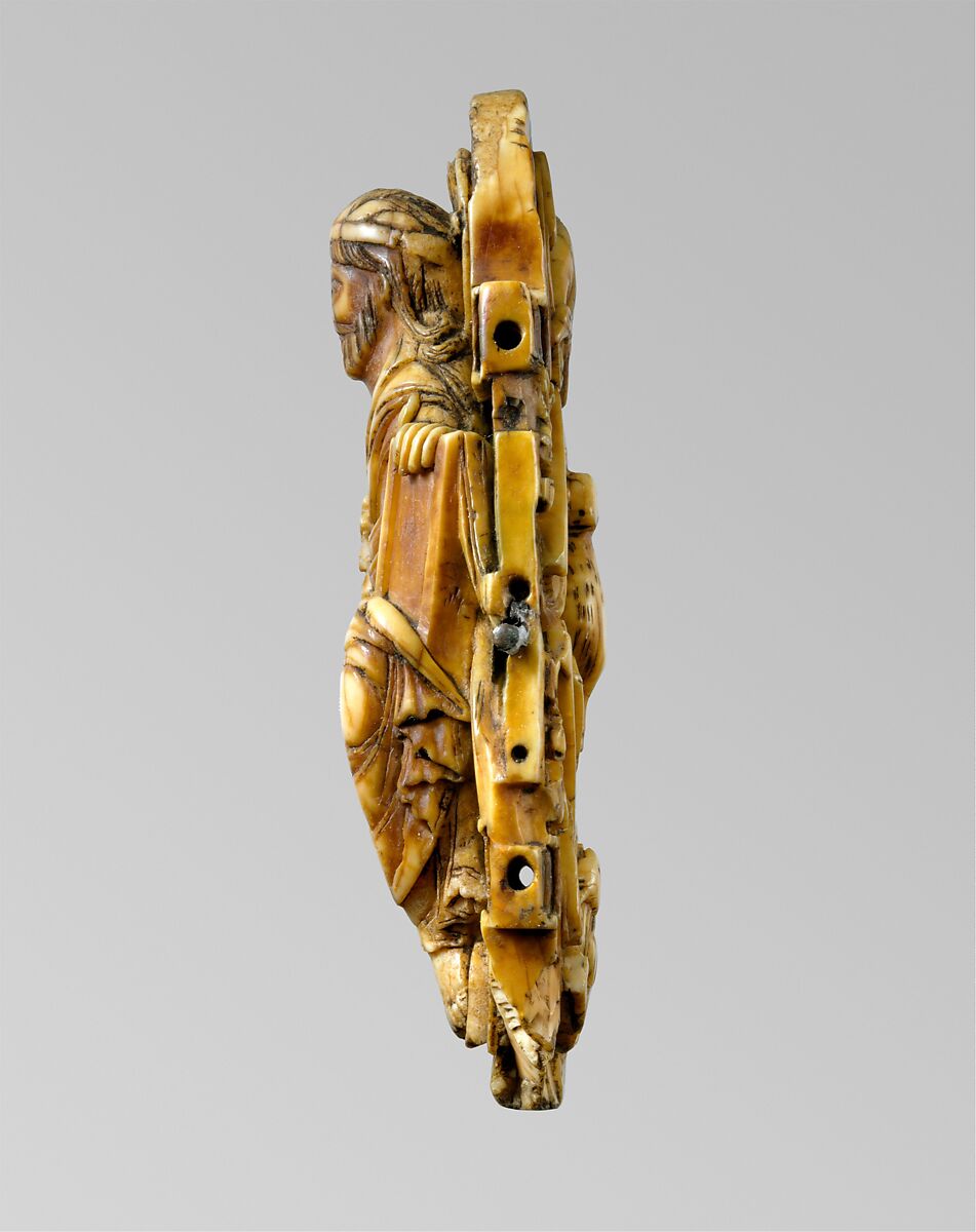 Pectoral with Christ and the Lamb of God and the Symbols of the Four Evangelists, Walrus ivory with gilt-copper sheets and copper alloy pin, British or North French