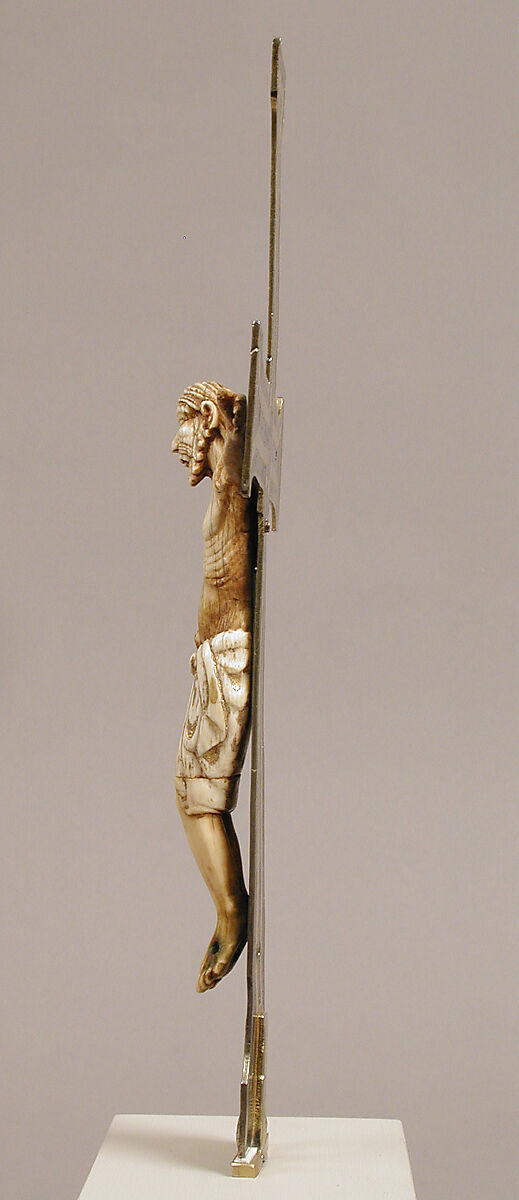 Reliquary Crucifix, Silver, gilded silver, and niello (cross); elephant ivory with gilding (corpus), North Spanish