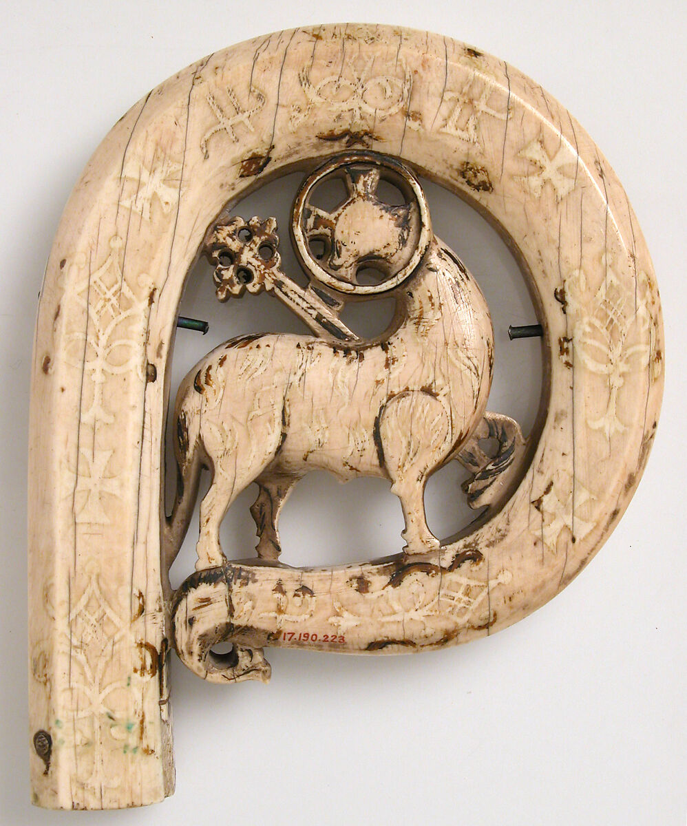 Crozier Head with Lamb of God, Elephant ivory, with traces of paint and gilding, silver pins, Sicilian or North Italian