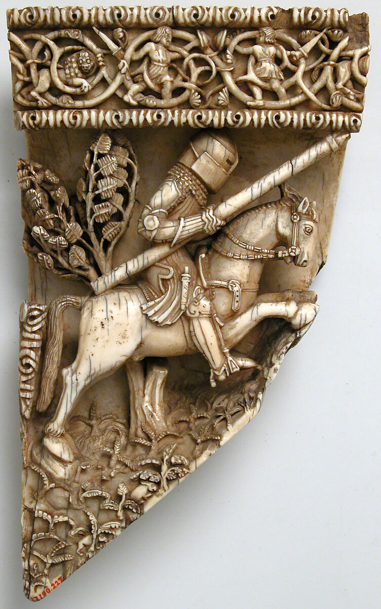 Fragment with Knight on Horseback, Elephant ivory, European (Medieval style) 