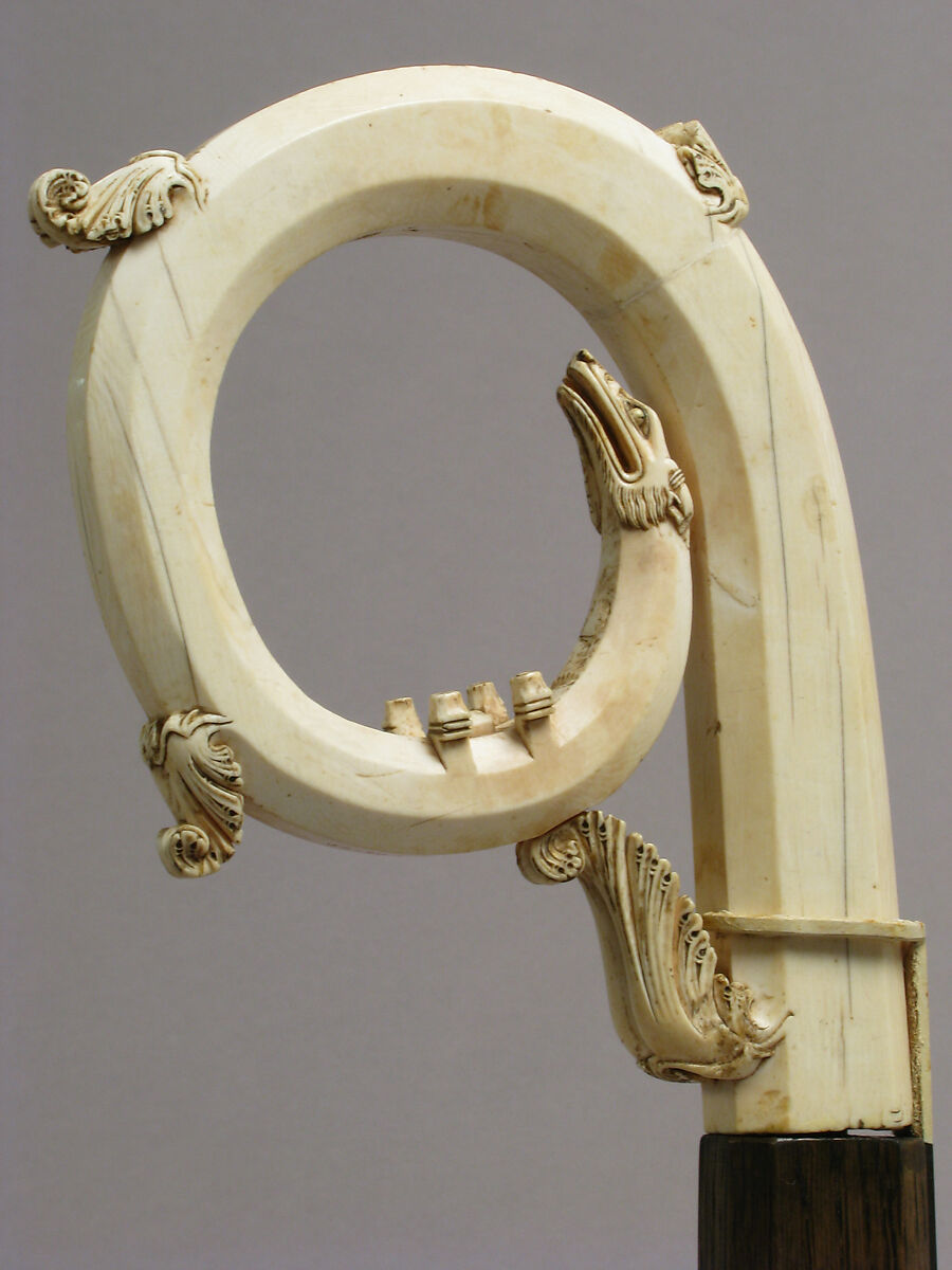 Head of a Crozier, Elephant ivory, traces of polychromy and gilding, South Italian