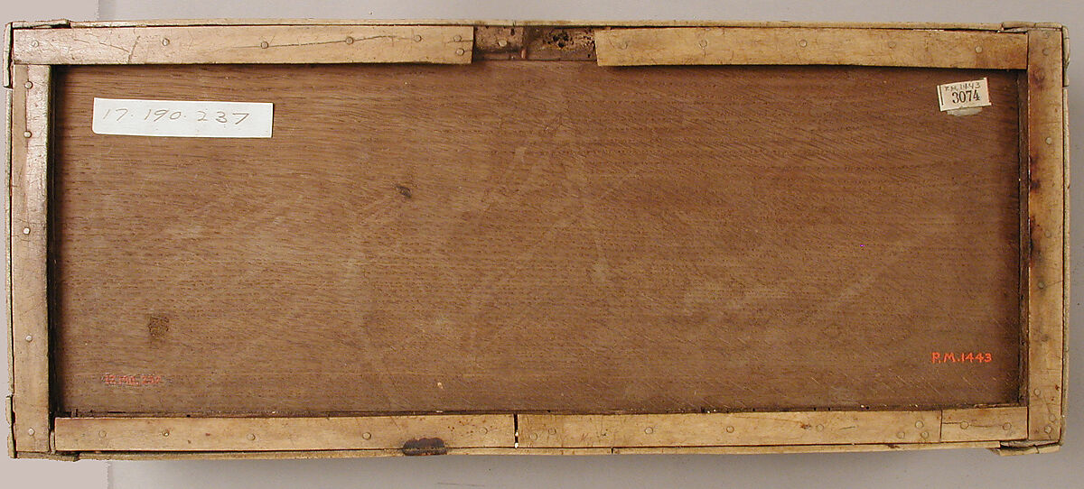 Casket with Warriors and Mythological Figures, Bone plaques and ornamental strips over wood; silver lock plate, Byzantine