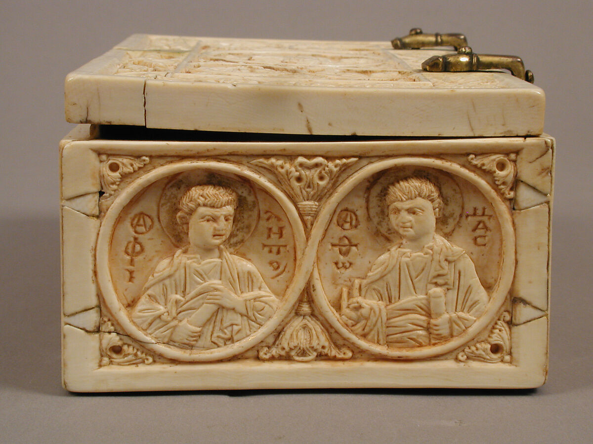 Reliquary Casket with the Deesis, Archangels, and the Twelve Apostles, Elephant ivory, with gilt-copper alloy mounts, Byzantine