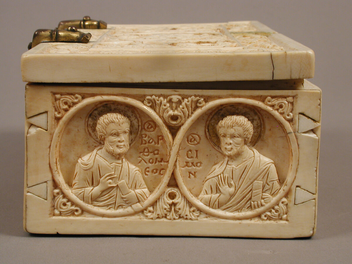 Reliquary Casket with the Deesis, Archangels, and the Twelve Apostles, Elephant ivory, with gilt-copper alloy mounts, Byzantine