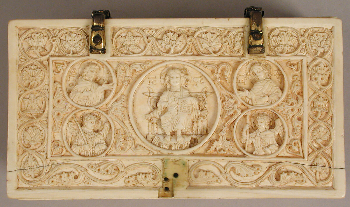 Reliquary Casket with the Deesis, Archangels, and the Twelve Apostles, Elephant ivory, with gilt-copper alloy mounts, Byzantine