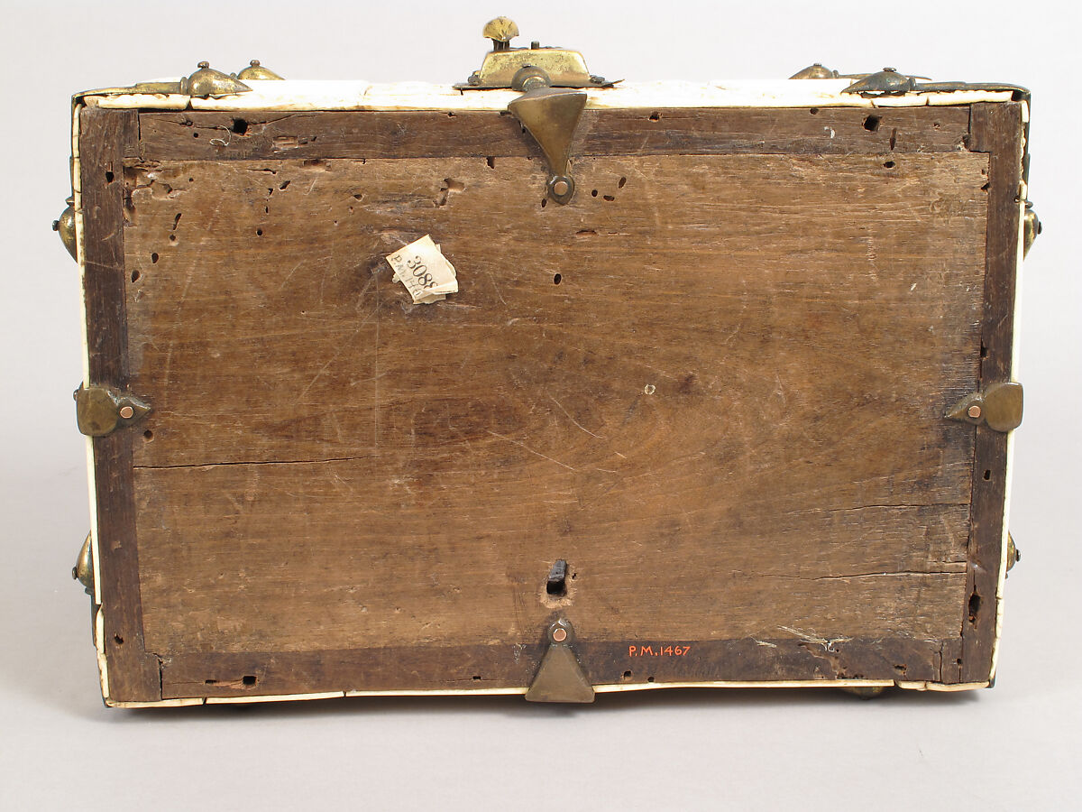 Casket with Warriors and Dancers, Elephant ivory and bone; gilded copper mounts, Byzantine