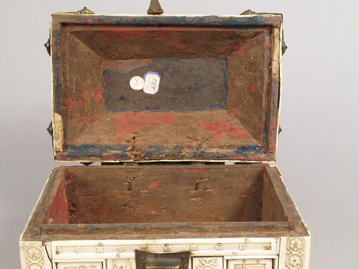 Casket with Warriors and Dancers, Elephant ivory and bone; gilded copper mounts, Byzantine