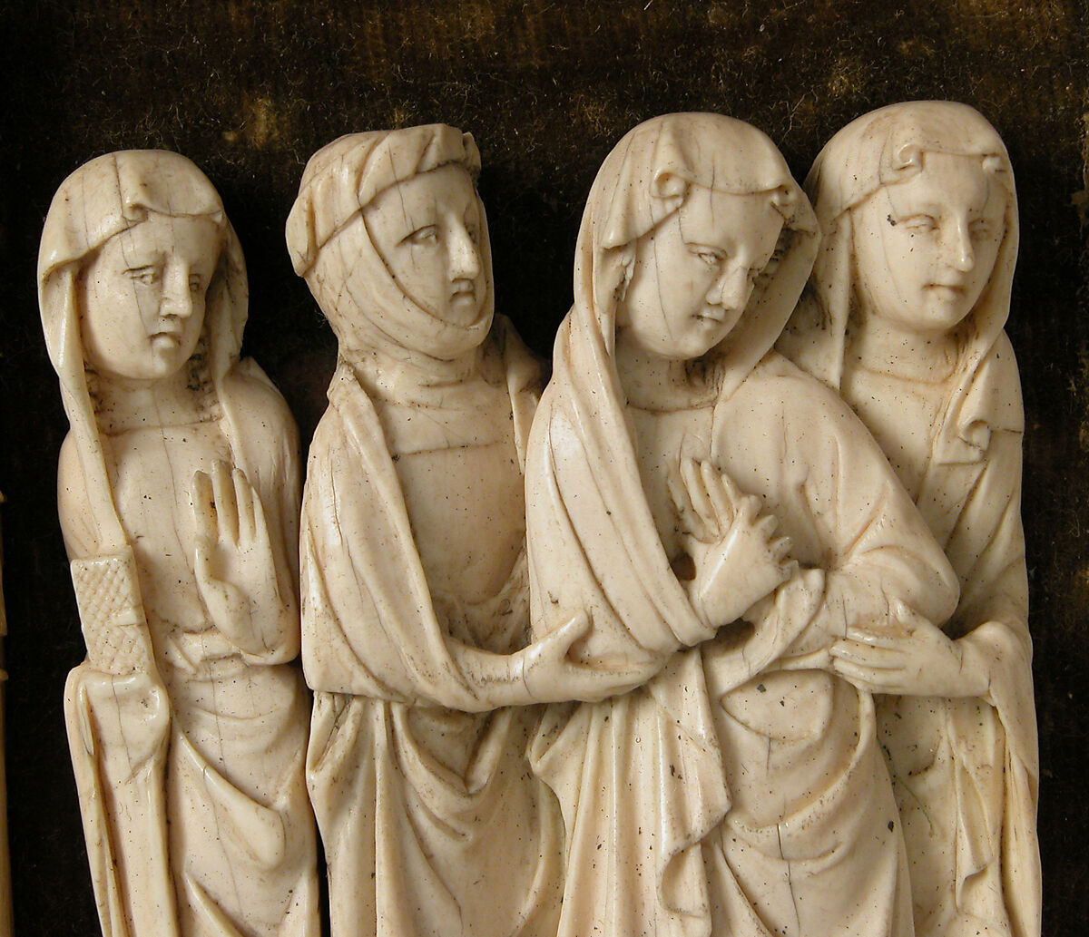 Fragments of a Crucifixion, Elephant ivory, velvet pasteboard, French or South Netherlandish