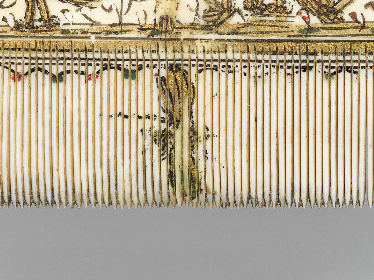 Comb, Elephant ivory, paint and gilding, French or Italian