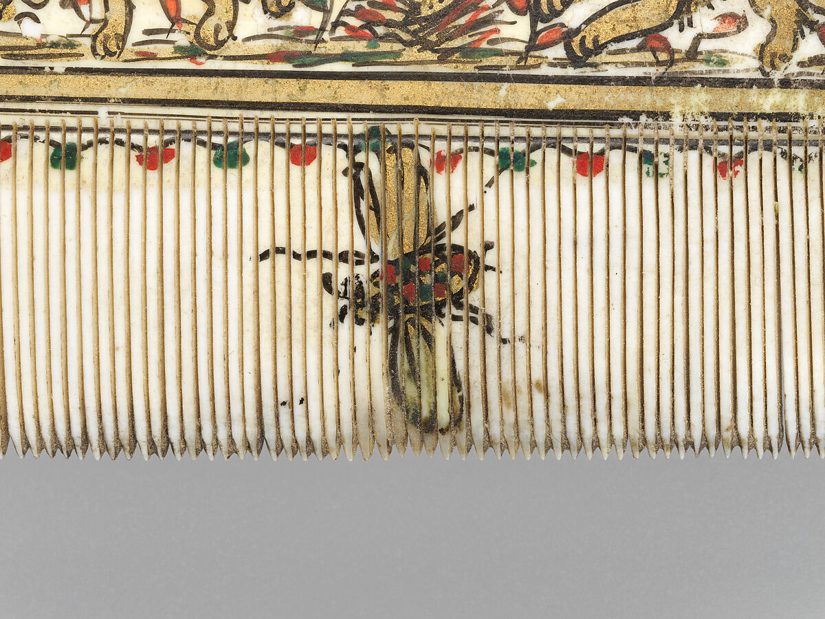Comb, Elephant ivory, paint and gilding, French or Italian