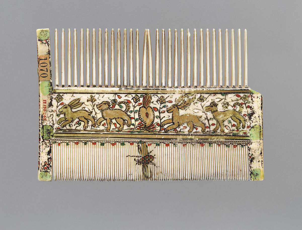 Comb, Elephant ivory, paint and gilding, French or Italian