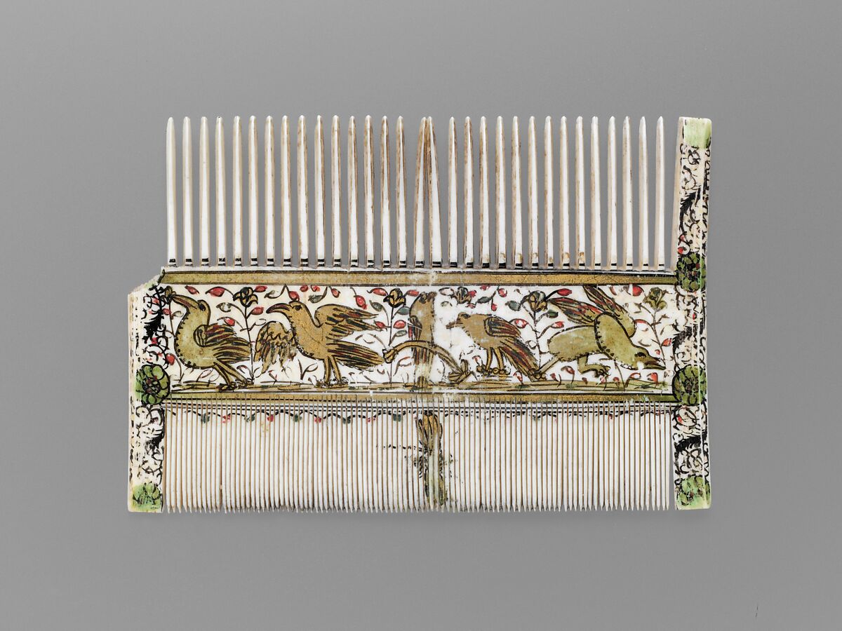 Comb, Elephant ivory, paint and gilding, French or Italian 