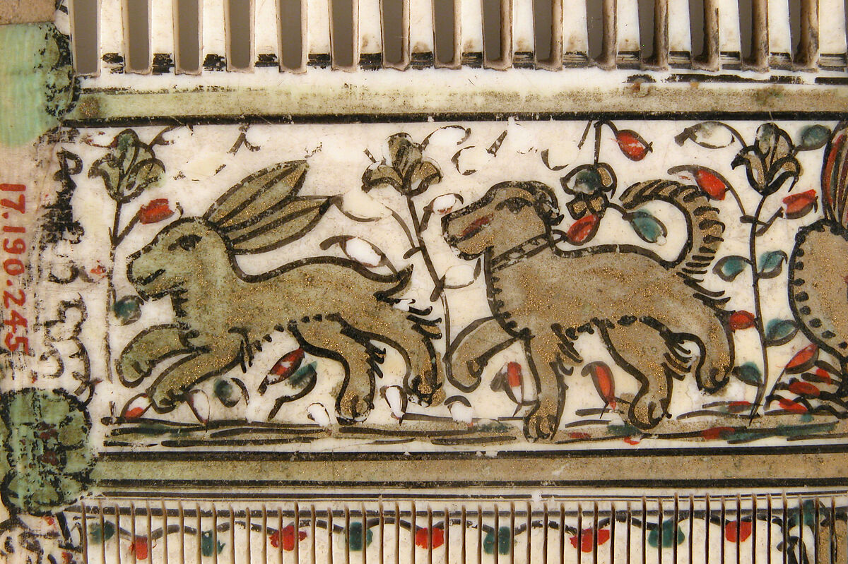 Comb, Elephant ivory, paint and gilding, French or Italian