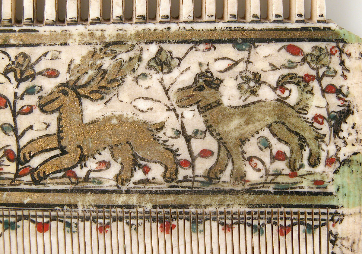 Comb, Elephant ivory, paint and gilding, French or Italian