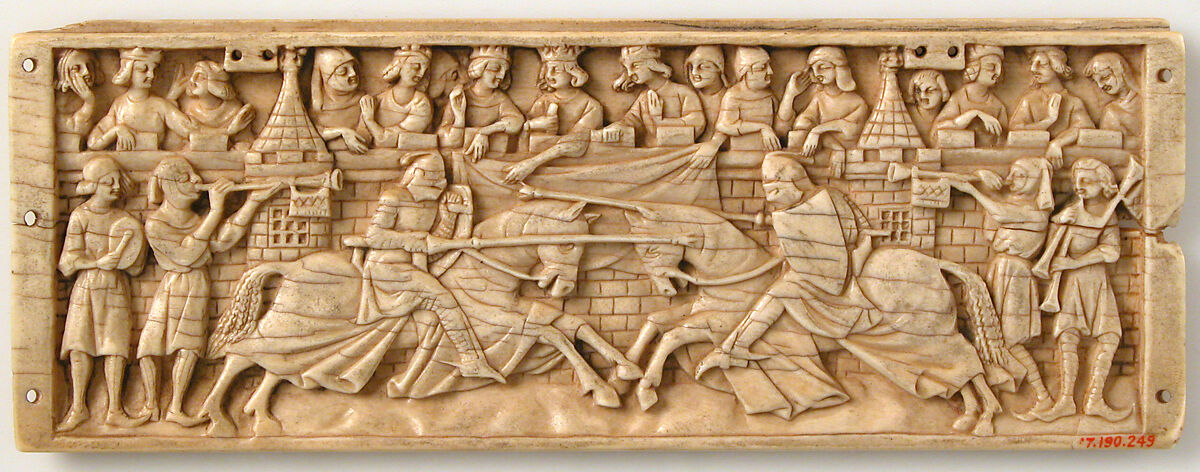 Panel from a Box with Scene of Jousting Knights, Elephant ivory, European (Medieval style) 