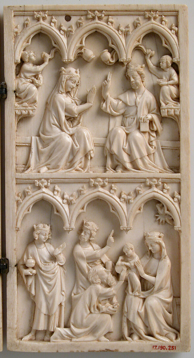 Diptych with Scenes from the Lives of Jesus and Mary, Elephant ivory with metal mounts, French