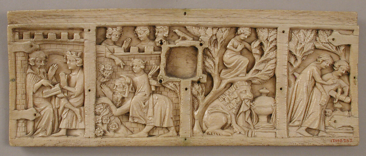 Panel from a Box with Scenes from Romance Literature, Elephant ivory, French 