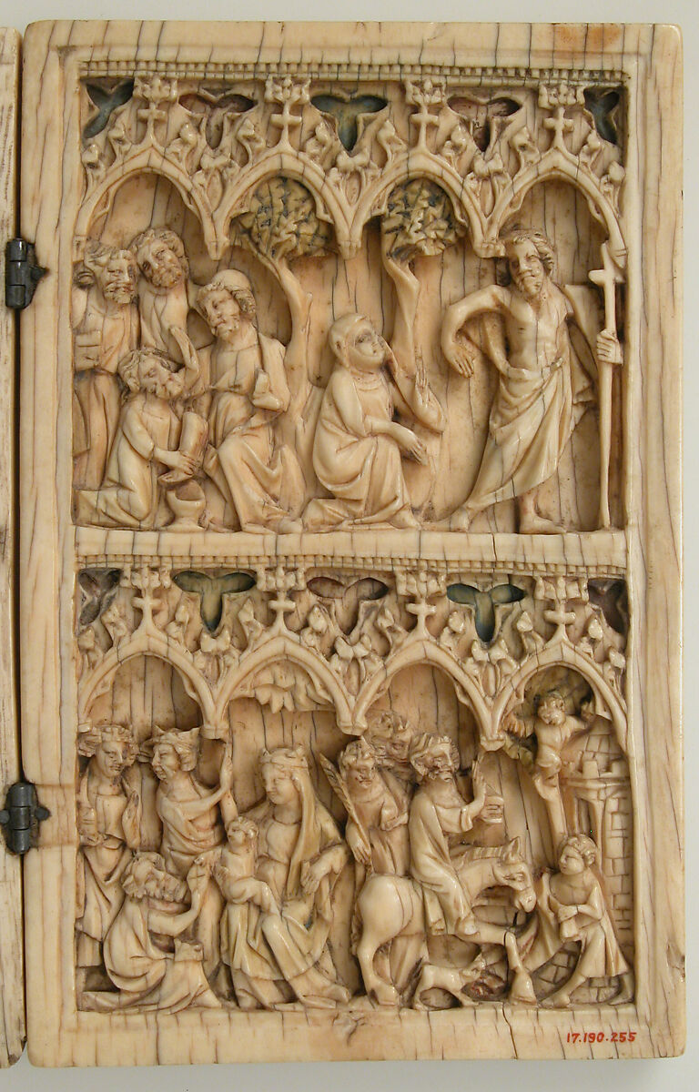 Diptych with Scenes from the Life of Christ, Elephant ivory with traces of paint and metal mounts, French