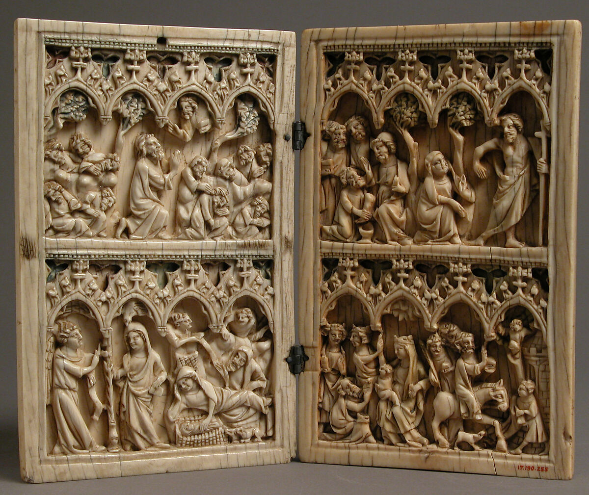 Diptych with Scenes from the Life of Christ, Ivory with traces of polychromy and metal mounts, French 