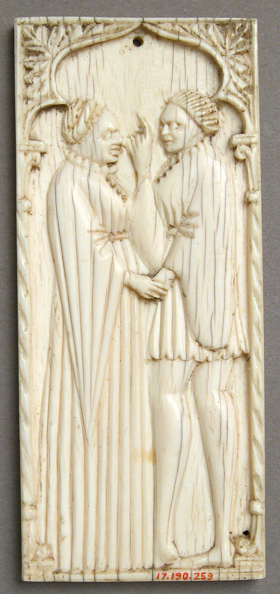 Plaque with a Pair of Lovers, Elephant ivory, North Italian 