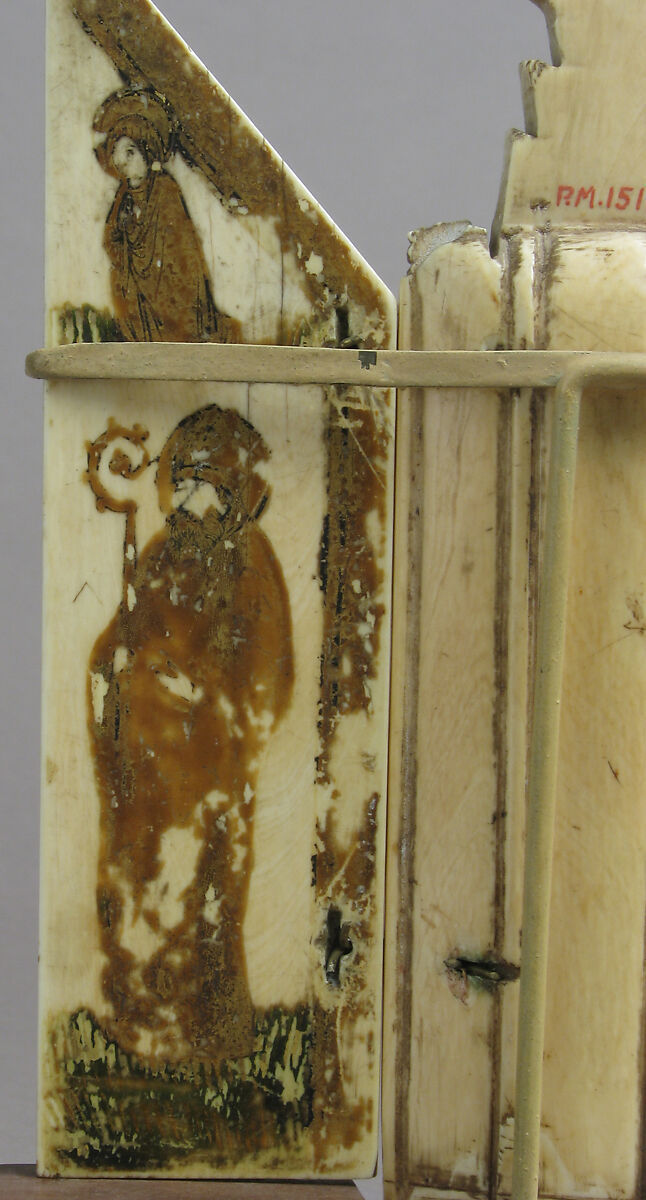 Triptych with Virgin and Child and Saints, Elephant ivory, polychromy, gilding with metal mounts, Italian