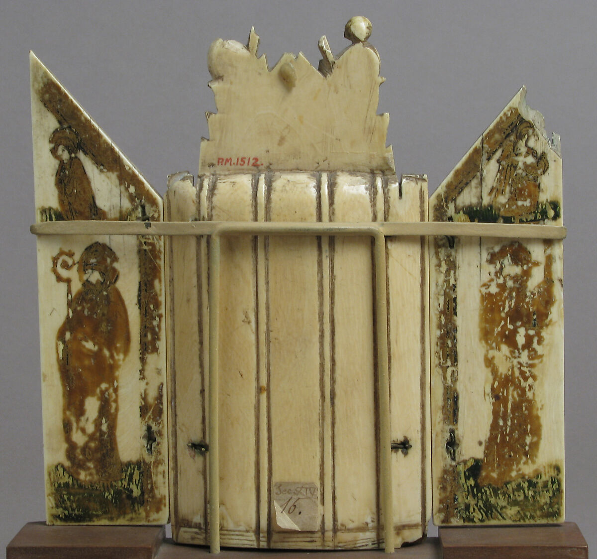 Triptych with Virgin and Child and Saints, Elephant ivory, polychromy, gilding with metal mounts, Italian