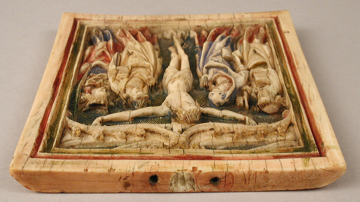 Plaque with the Crucifixion, Elephant ivory with paint, South Netherlandish