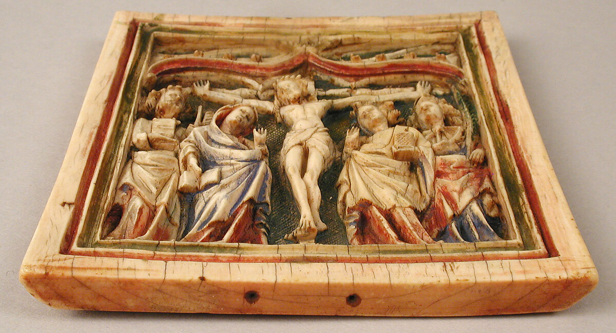 Plaque with the Crucifixion, Elephant ivory with paint, South Netherlandish