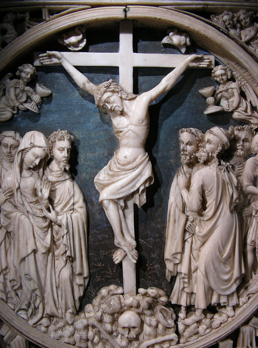 Diptych with the Passion of Jesus, Elephant ivory, parchment, pigment, silver frame, French or Netherlandish