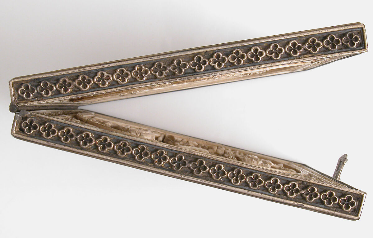 Diptych with the Passion of Jesus, Elephant ivory, parchment, pigment, silver frame, French or Netherlandish