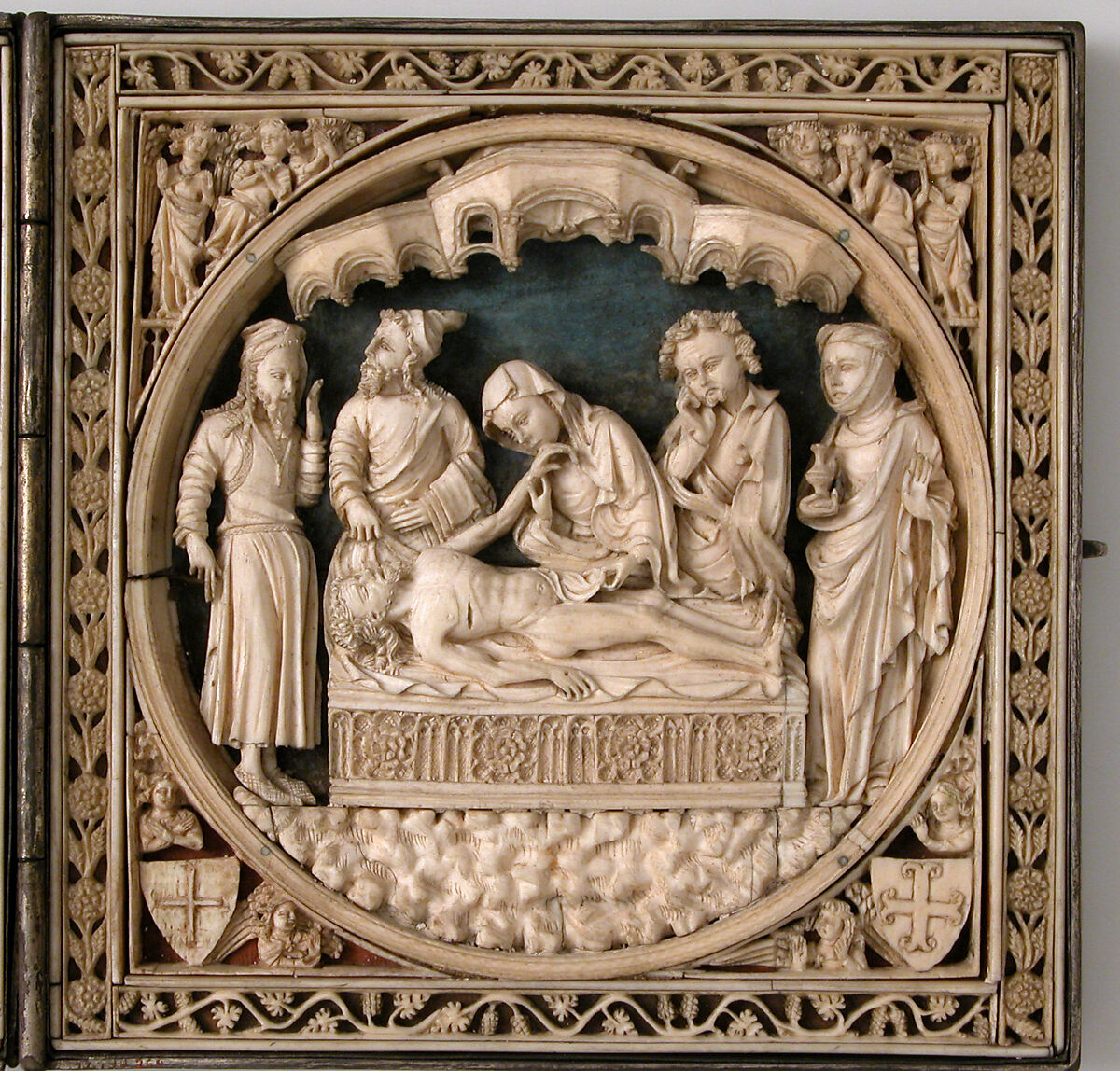 Diptych with the Passion of Jesus, Elephant ivory, parchment, pigment, silver frame, French or Netherlandish