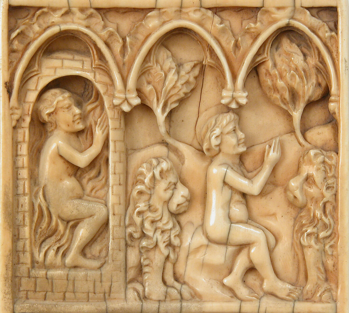 Panel with Scenes featuring Unknown Saints, Elephant ivory, European (Medieval style)