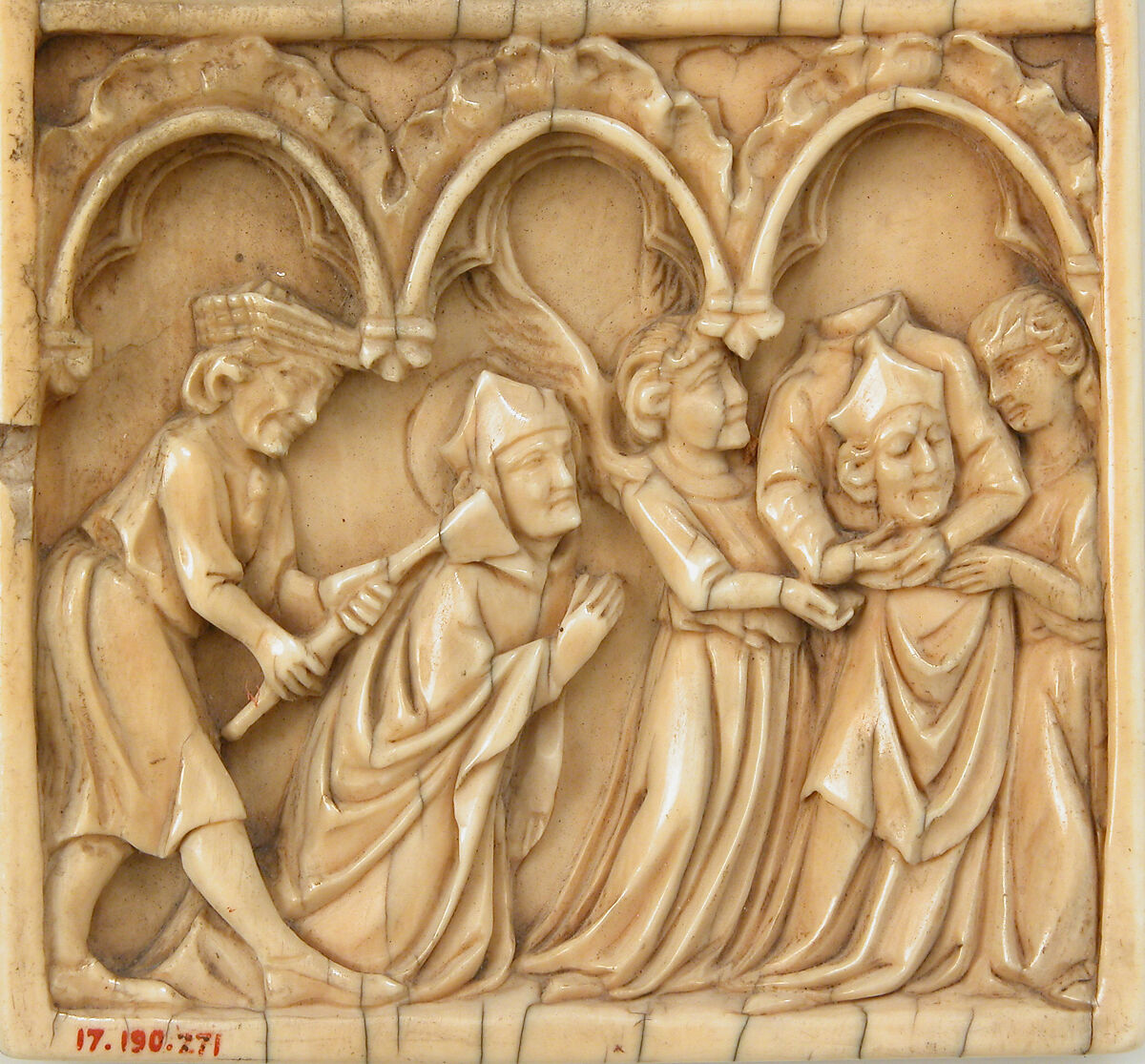 Panel with Scenes featuring Unknown Saints, Elephant ivory, European (Medieval style)