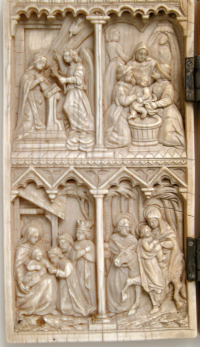 Diptych with Scenes from the Life of Christ, Elephant ivory with metal hinges, European (Medieval style)