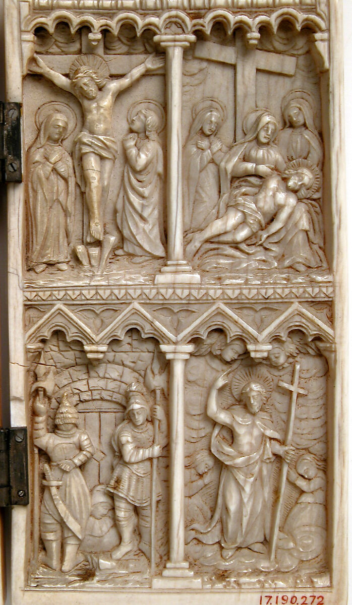 Diptych with Scenes from the Life of Christ, Elephant ivory with metal hinges, European (Medieval style)