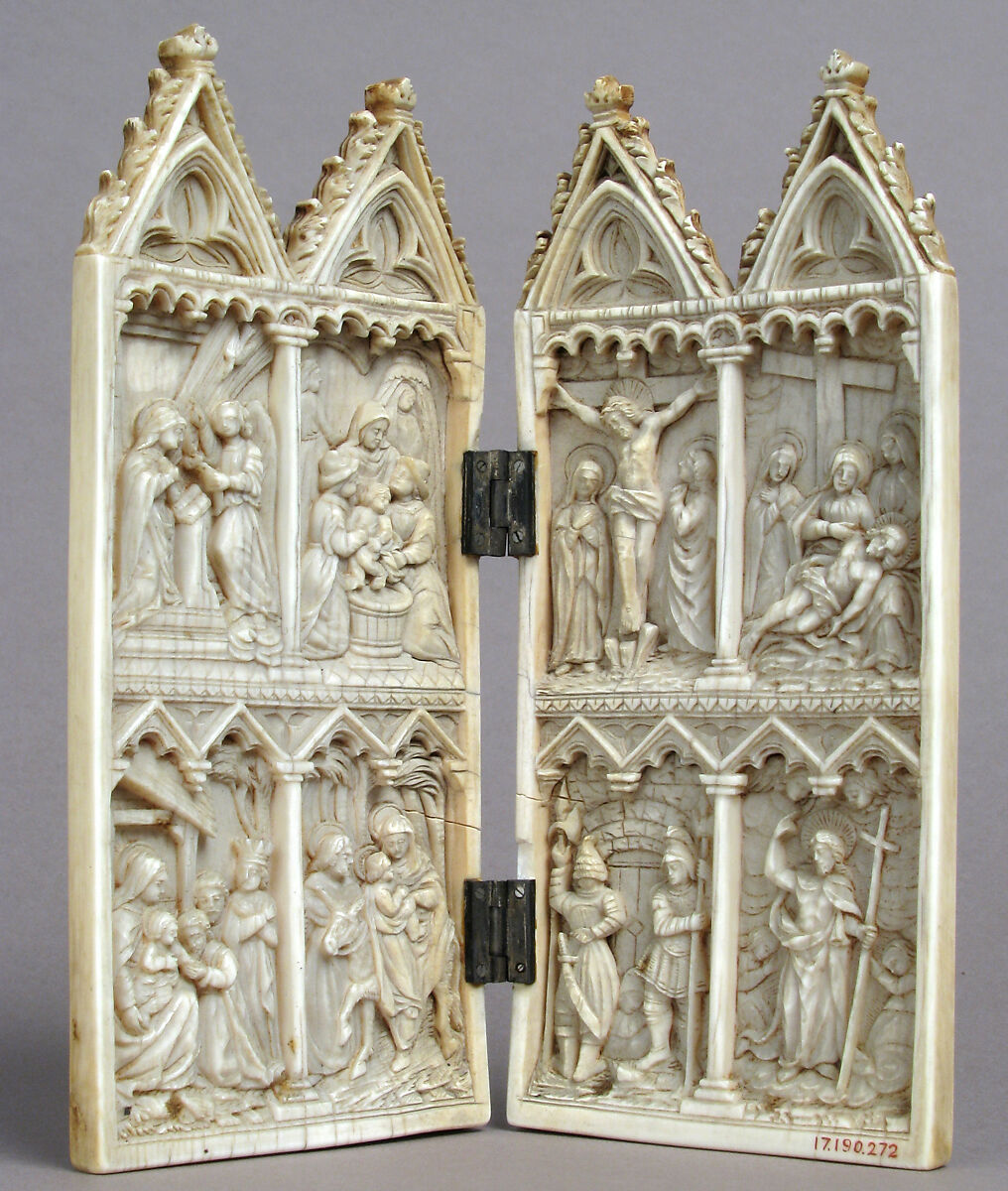 Diptych with Scenes from the Life of Christ, Elephant ivory with metal hinges, European (Medieval style) 