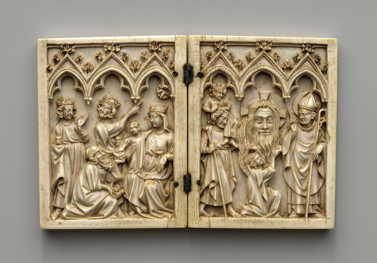 Diptych with the Adoration of the Magi and the Vera Icon (True Image), Elephant ivory with metal mounts, North French
