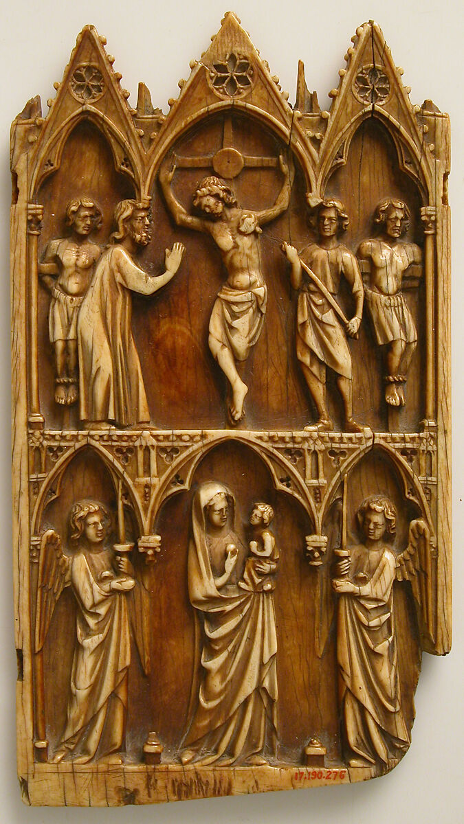 Central Portion from a Triptych with the Crucifixion and Virgin and Child, Elephant ivory, French 