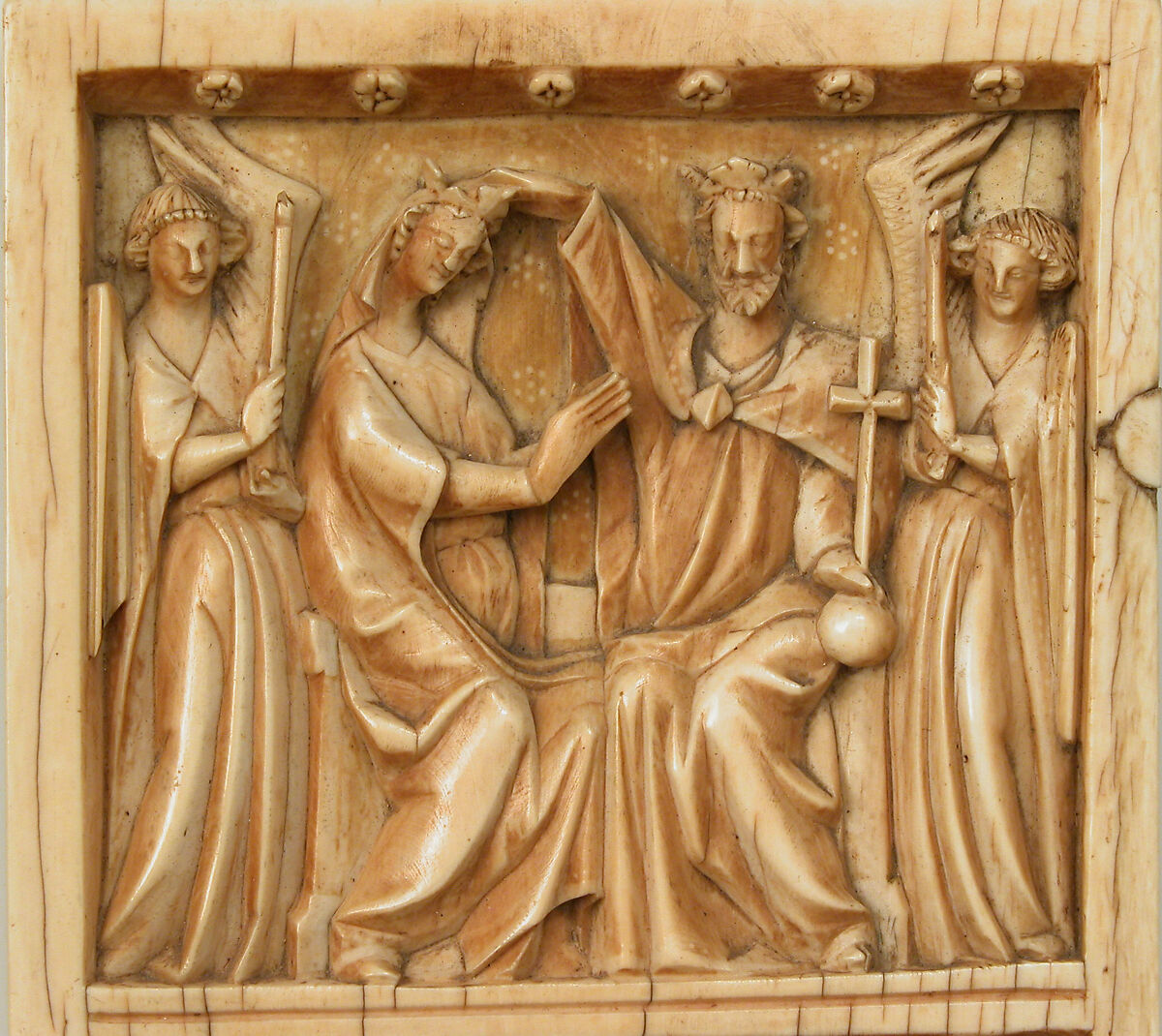 Leaf from a Diptych with the Coronation, Annunciation, and Visitation, Elephant ivory, North French