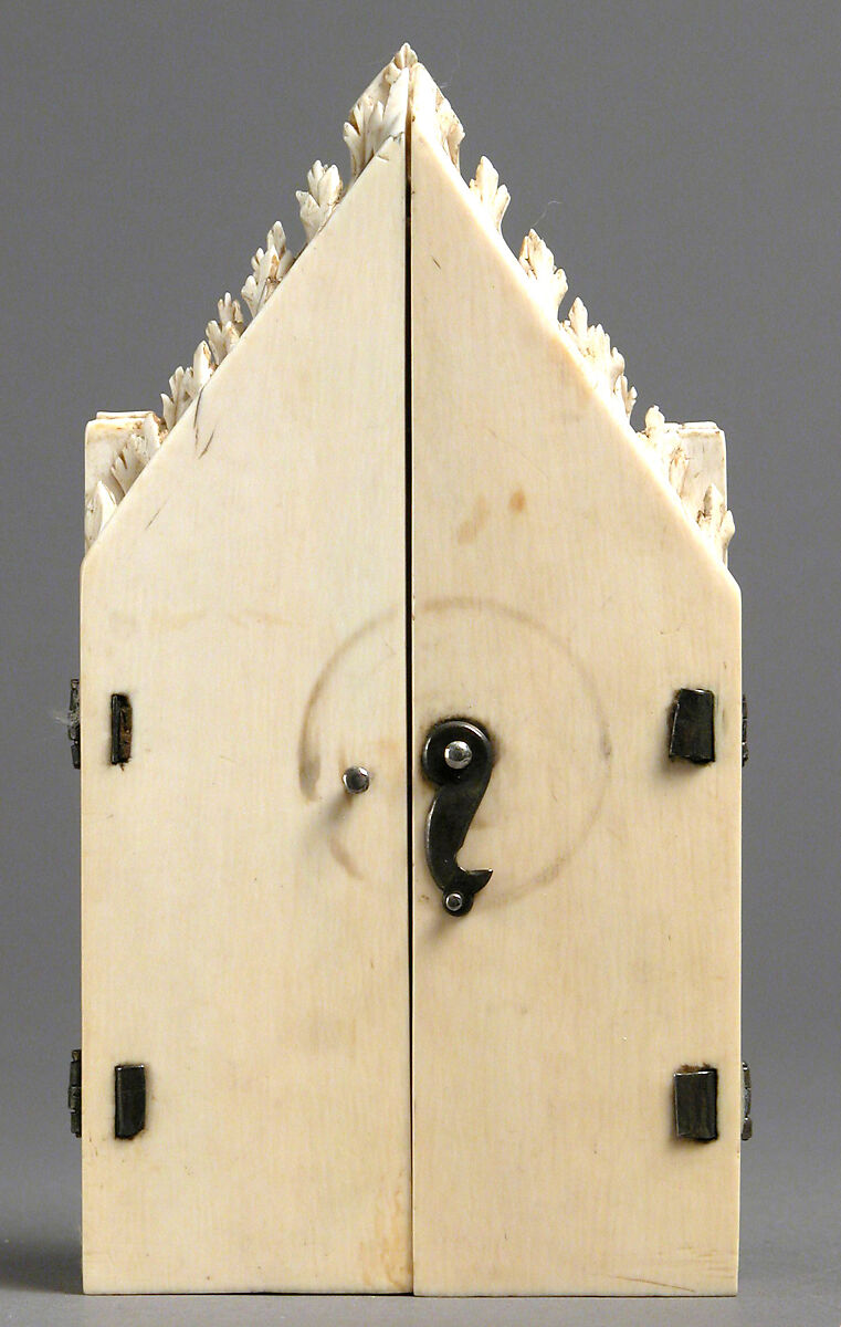 Triptych, Elephant ivory, paint, gilding  with metal mounts, North French