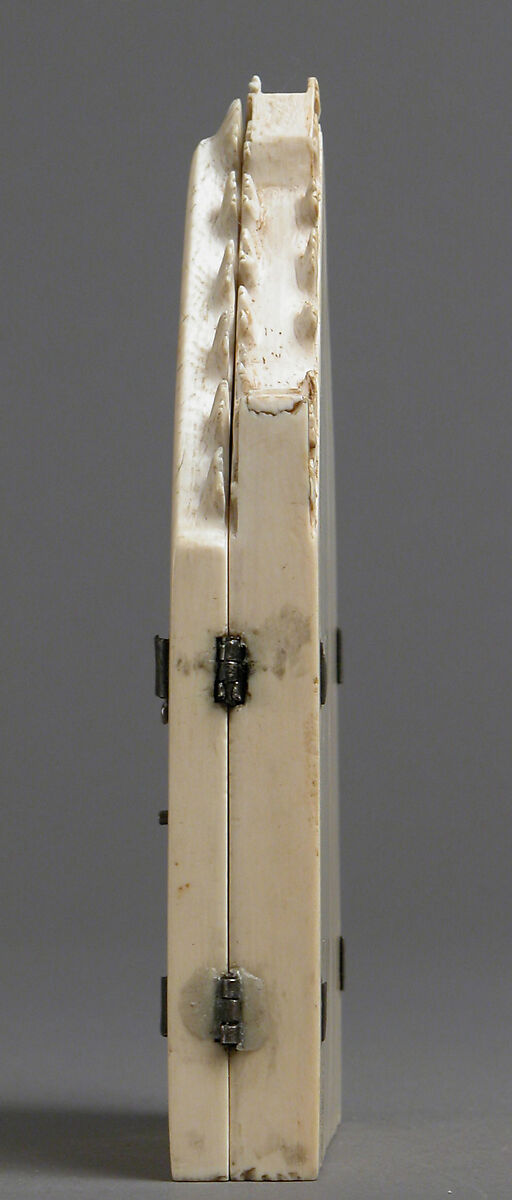 Triptych, Elephant ivory, paint, gilding  with metal mounts, North French