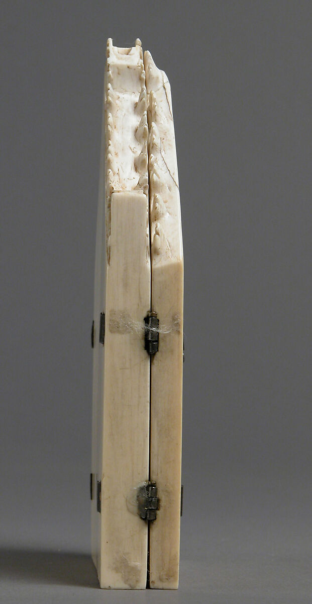 Triptych, Elephant ivory, paint, gilding  with metal mounts, North French