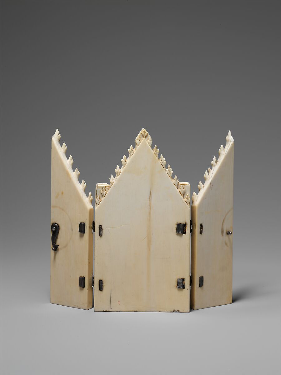 Triptych, Elephant ivory, paint, gilding  with metal mounts, North French