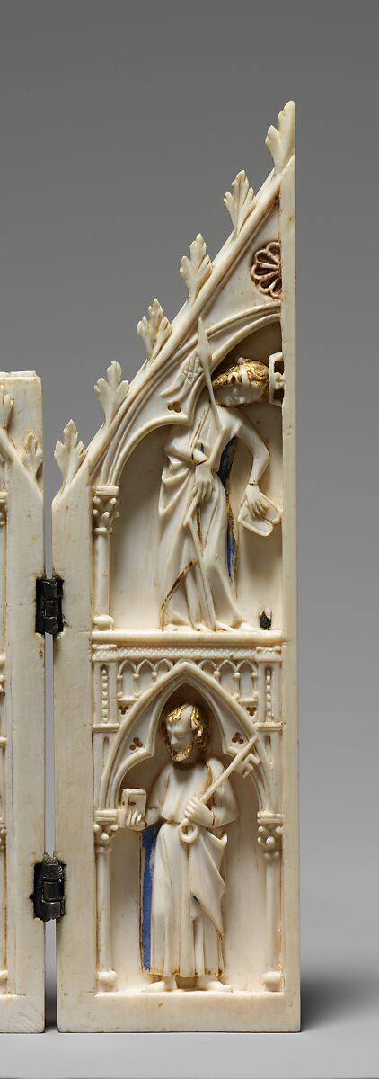 Triptych, Elephant ivory, paint, gilding  with metal mounts, North French