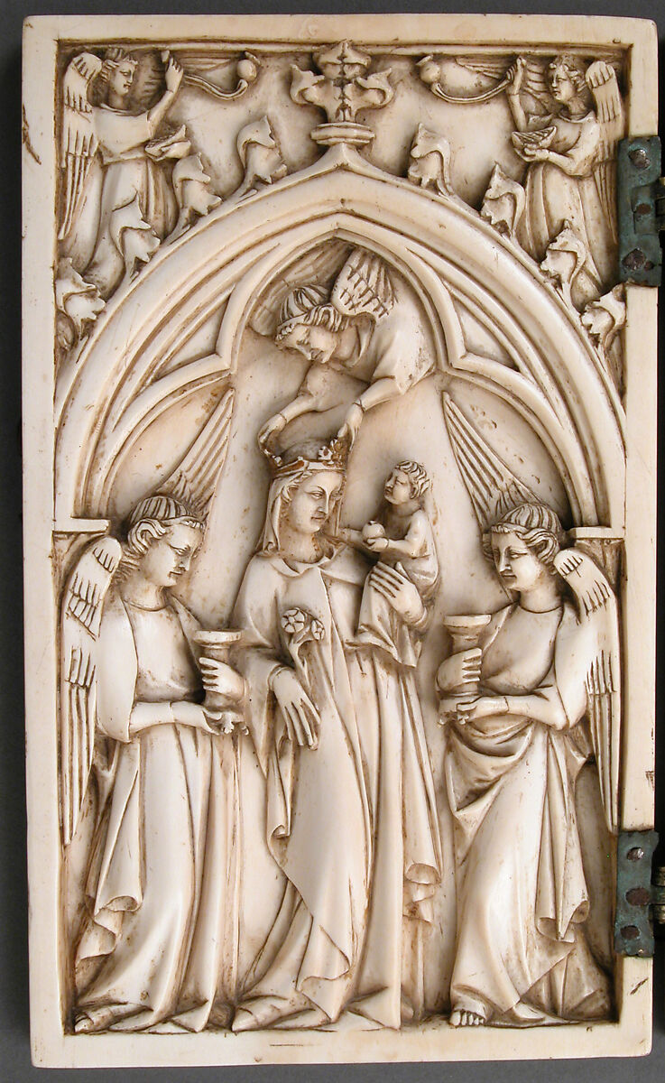 Diptych with Virgin and Child and Crucifixion, Elephant ivory with metal mounts, French