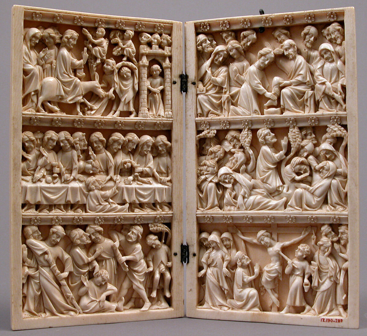 Diptych with Scenes from the Passion of Jesus, Ivory with metal mounts, French 