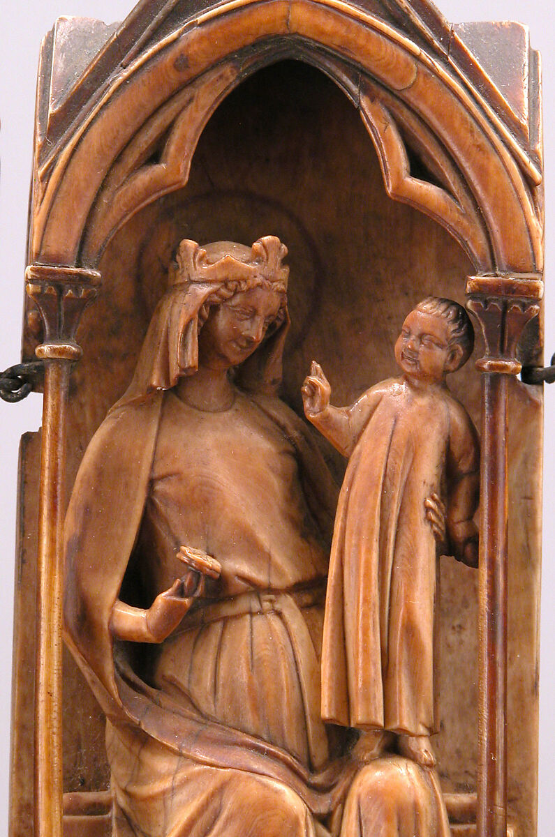 Folding Shrine with Virgin and Child, Elephant ivory with metal mounts, French